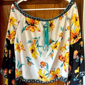 Flying Tomato Floral Off-Shoulder Blouse - Yellow and Black
